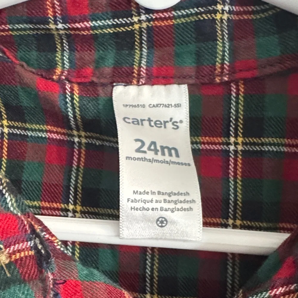 Carters Red and Green Plaid Button Down Shirt